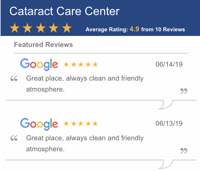 Cataract Care Center Testimonials